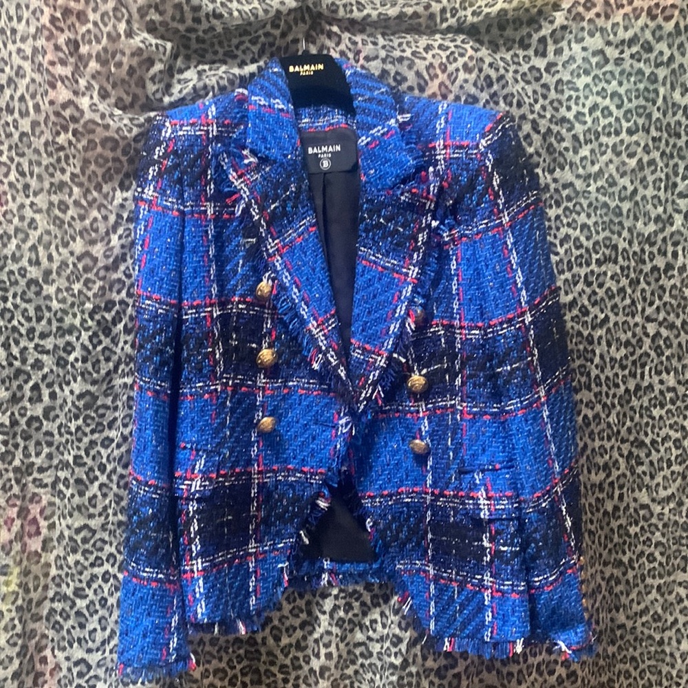 Balmain Paris Tweed Blazer Blue